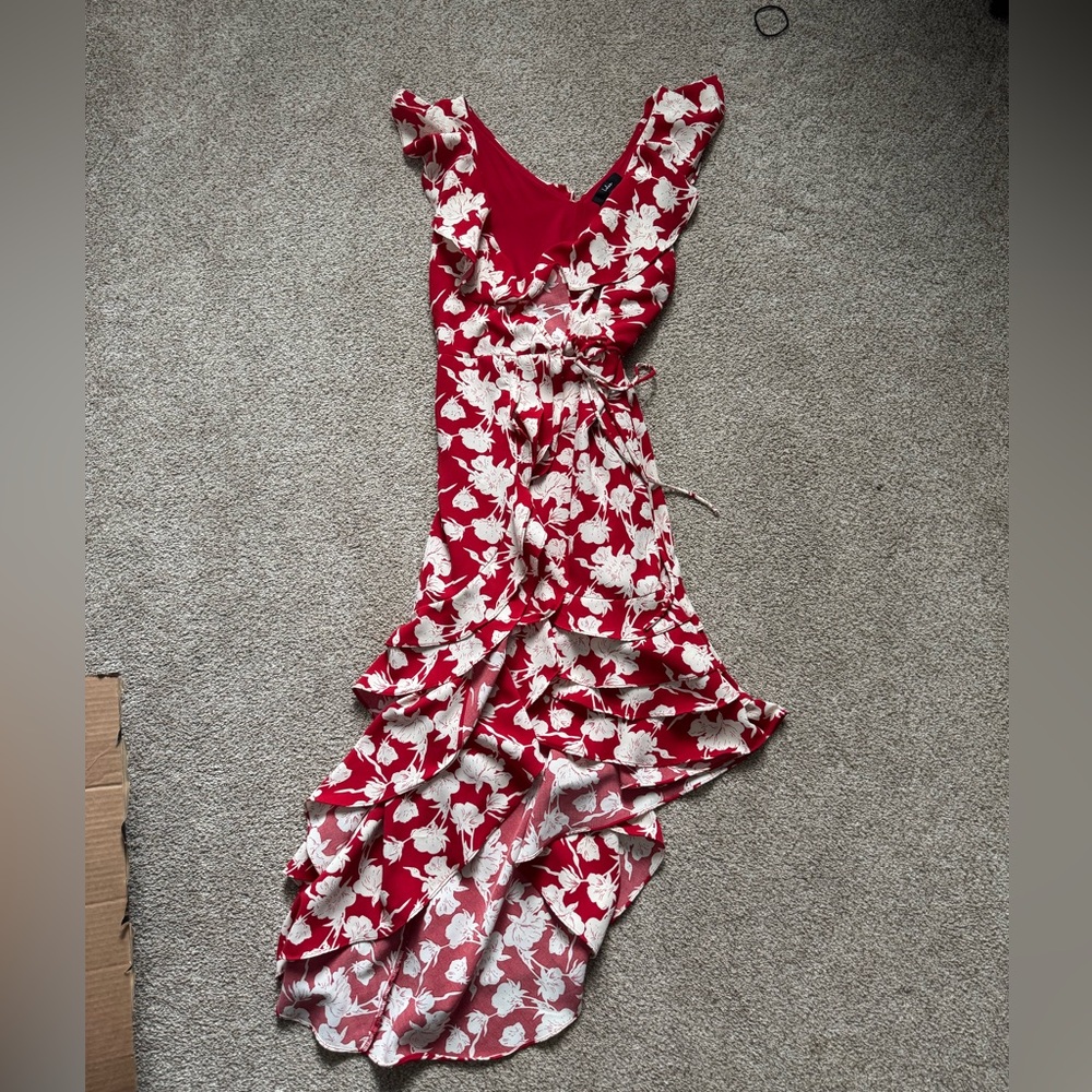 Lulu's Red and White Asymmetrical Floral Dress